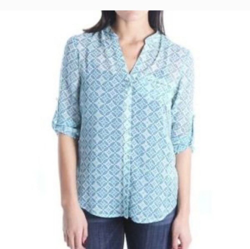Kut From the Kloth Jasmine chiffon semisheer button down blouse, size Large